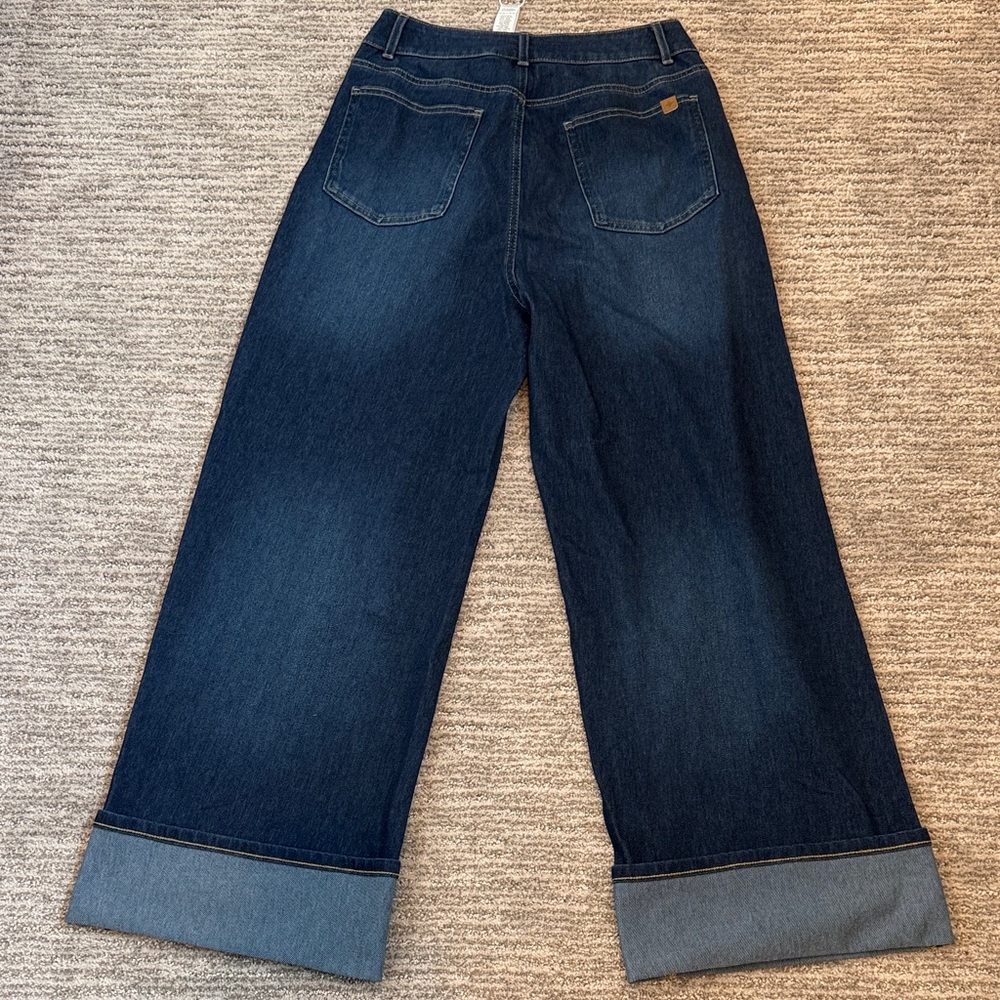 HALARA Women's Wide Leg Dark Blue Cuffed Jeans.  NEW WITH TAGS - Picture 7 of 10